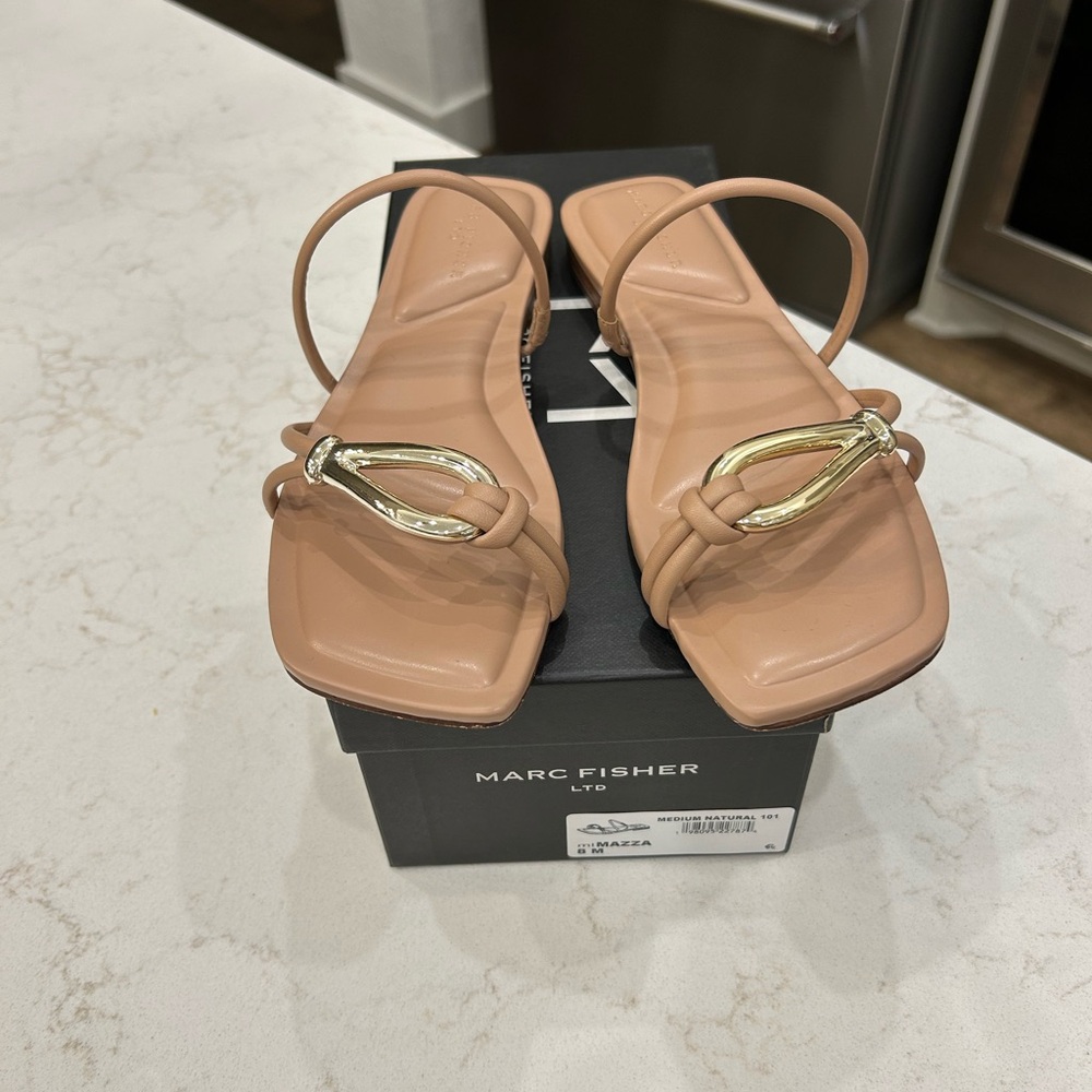 Marc Fisher Nude Sandals with Gold Details